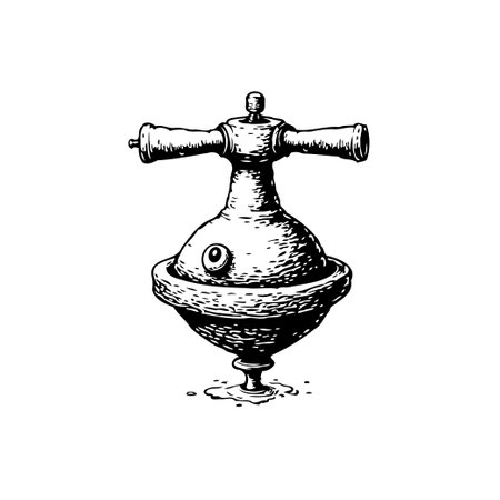 A monochrome illustration portrays a complex mechanical object, rendered with intricate sketch detailing and a surreal, imaginative quality. Its vintage aesthetic evokes a sense of curious design.のイラスト素材