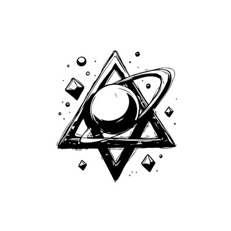 Artistic representation of celestial bodies within a geometric design. The abstract illustration depicts cosmic elements, creating a mystical and spiritual atmosphere.のイラスト素材