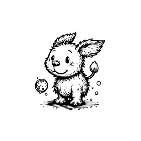 A delightful monochrome image showcasing an adorable fluffy creature with a whimsical touch. The playful design evokes feelings of innocence and joy.のイラスト素材
