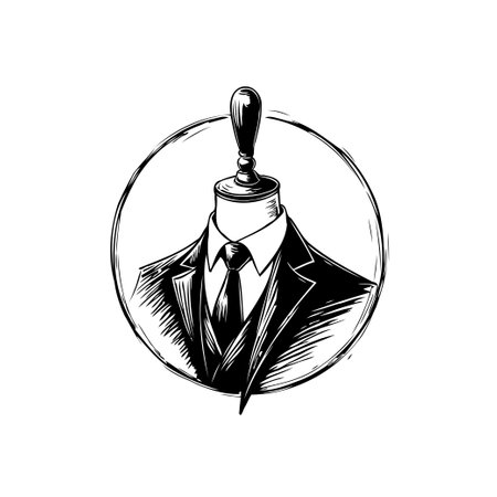 An artistic sketch of a tailor's dummy in a suit, encircled by a textured element. This image evokes a sense of elegance and tradition in fashion, suitable for various design contexts.のイラスト素材