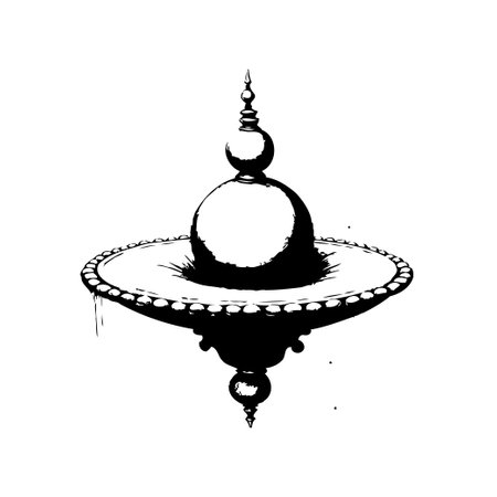 Monochrome architectural fantasy featuring a layered spherical design element, a unique and creative illustration perfect for artistic and decorative purposes.のイラスト素材