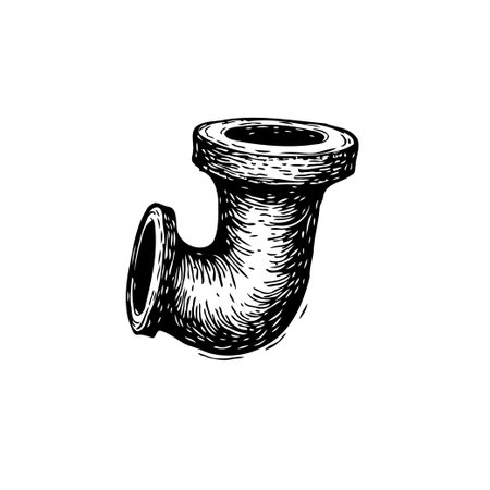 Detailed vintage-style illustration of a plumbing pipe. The image showcases its industrial design and connection elements, set against a clean white backdrop.のイラスト素材