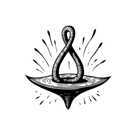A hand-drawn illustration depicts an infinity symbol seemingly rising from a swirling, vortex-like base, suggesting concepts of cosmic emergence and eternal processes.のイラスト素材