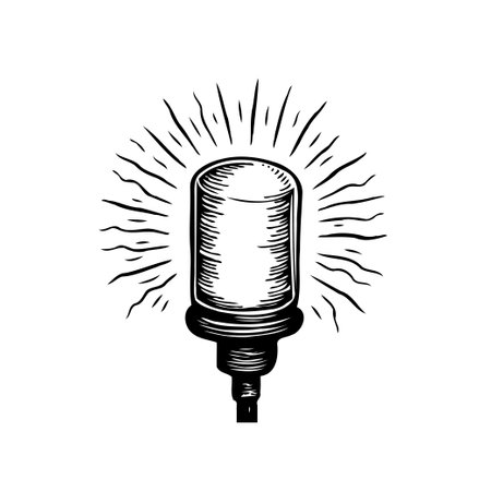 A hand-drawn sketch of a vintage microphone radiates old-school charm, hinting at broadcast history and music's captivating allure. An isolated and professionally crafted vintage styled microphone.のイラスト素材