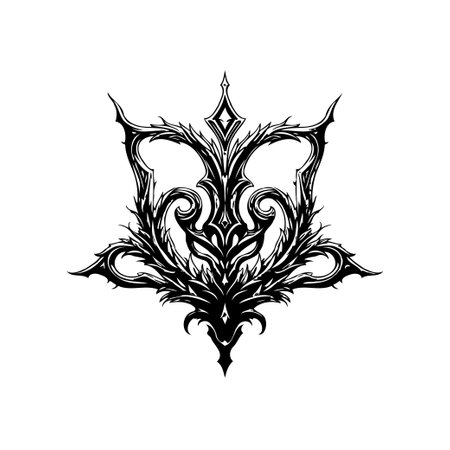 An intricate black and white symbol features ornate, stylized elements reminiscent of floral and heraldic designs. The complex pattern evokes a sense of elegant fantasy and gothic aesthetics.のイラスト素材