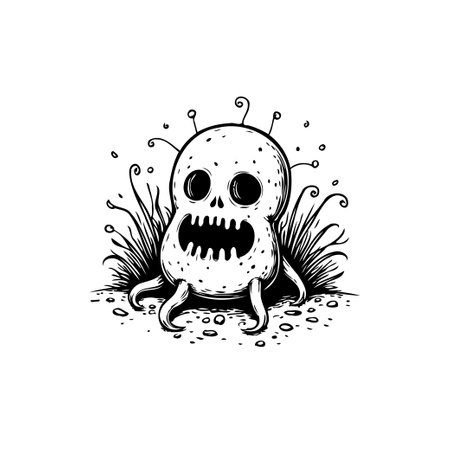 A simple yet quirky illustration featuring a wide-eyed cartoon monster. Its playful design suggests themes of fantasy, humor, and the strange, making it a versatile graphic element.のイラスト素材