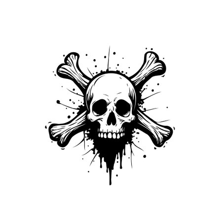 Intricate skull and crossbones illustration. A dark and symbolic design, ideal for conveying themes of mortality, danger, or gothic aesthetics with a touch of edginess and artistic flair.のイラスト素材