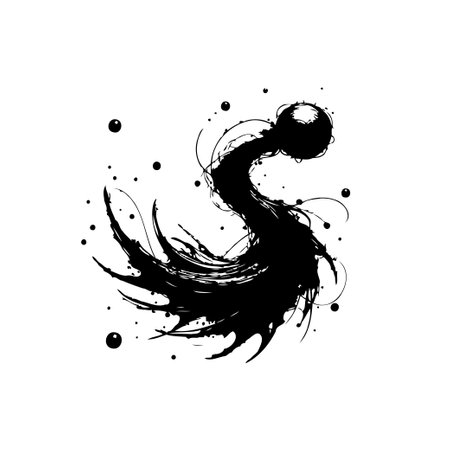 An abstract ink blot composition featuring dynamic swirling lines and sprinkled accents. This design showcases a modern visual style with a touch of fluidity and elegance.のイラスト素材