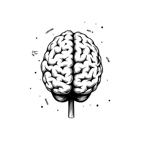 An monochrome illustration presents an abstract design of the human brain. Suggests intellect, cognitive function, and conceptualizations of thought processes.のイラスト素材