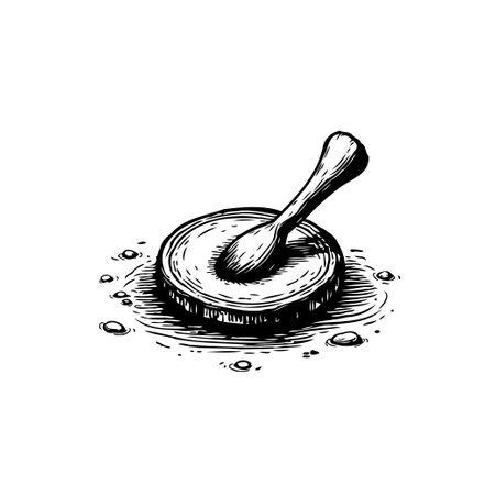 A captivating illustration features a meticulously hand-drawn stamp with a carved wooden handle. The artistic retro aesthetic evokes a sense of vintage charm.のイラスト素材