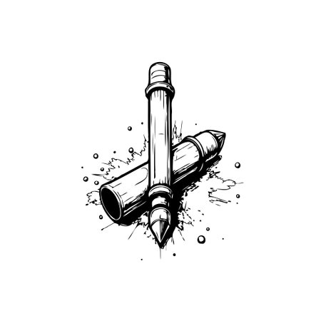 An artistic hand-drawn sketch presents two sleek, cylindrical objects. A sharp, spiky element adds an industrial touch to this detailed illustrationのイラスト素材