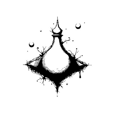 A captivating abstract illustration featuring a stylized silhouette adorned with intricate ornamental details. The composition evokes a sense of fantasy with celestial elements, creating a surreal and dreamy atmosphere.のイラスト素材