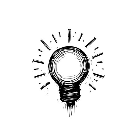 Artistic depiction of a light bulb, symbolizing a new idea or inventive concept. Hand-drawn style evokes creativity and inspiration, showcasing a flash of insight.のイラスト素材