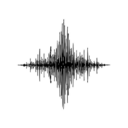 This image represents a seismograph style graphic with black lines simulating vibrations. A design reflecting energy waves and activity against a clean background.のイラスト素材