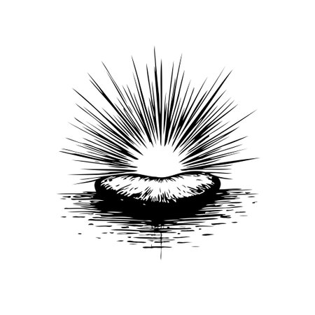 A monochromatic image features a smooth stone accompanied by radiating lines suggesting energy or a spiritual aura. The illustration style promotes a sense of serenity and balance.のイラスト素材