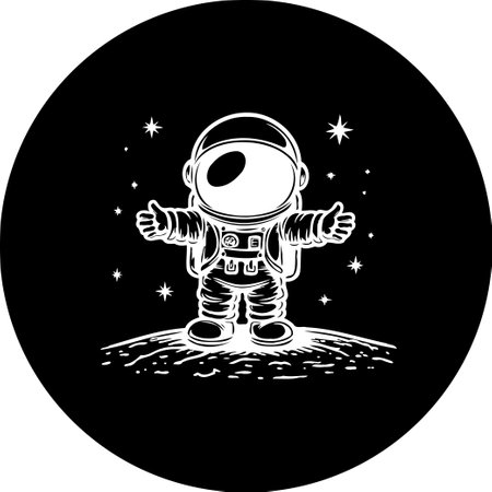 A stylized monochrome illustration of a charming astronaut amidst a star-studded expanse. Depicting exploration and the future, this visual captures the spirit of space discovery and adventureのイラスト素材