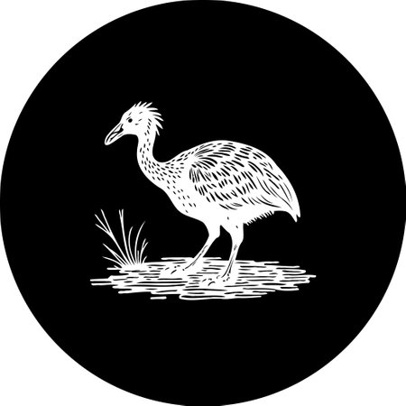 An artistic depiction of a bird rendered in a stylized monochrome illustration. The design features a circular background, emphasizing the bird silhouette. Showcasing a blend of natural themes and design aesthetics.のイラスト素材