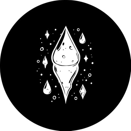 Stylized monochrome gemstone illustration on a dark backdrop. This artwork captures the enigmatic allure of a sparkling crystal, its geometric facets and abstract design evoking a sense of wonder and timeless beauty.のイラスト素材