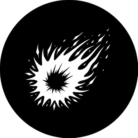 An image showcasing a graphical sphere engulfed in flames within a circular frame, symbolizing energy and dynamism through a minimalist style.のイラスト素材