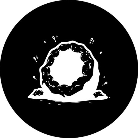 A stylized graphic depicts a rocky, geological formation presented in a monochrome scheme. The composition emphasizes texture and ruggedness, creating a symbolic representation of nature.のイラスト素材