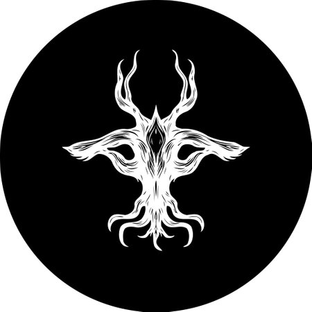 A striking abstract depiction of a tree-like form against a black background creates a dramatic visual. The design blends natural elements with a touch of mysticism.のイラスト素材