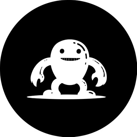 A joyful, monochrome character within a black circle creates a playful and artistic scene. This simple graphic brings a unique element of fun.のイラスト素材