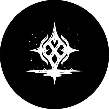 A stylized monochromatic emblem creates a striking visual impact. The design seems to evoke feelings of mystical energy and magic against a solid black backdrop.のイラスト素材