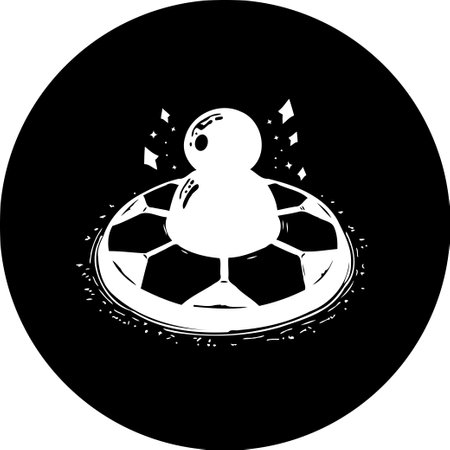 An abstract monochrome artwork of a soccer player standing on a soccer ball representing the world. A creative, stylized design for sports themes.のイラスト素材