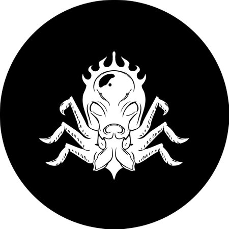 A stylized depiction of a bizarre alien arachnid creature on a black circle. Evokes a sense of cosmic mystery, unusual design, and fantastical elements. Perfect for creative or unique projects.のイラスト素材
