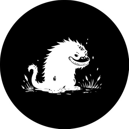 A playful illustration shows a smiling monster with fur and a tail. This character is set against a black backdrop, creating a humorous and unique graphic design.のイラスト素材