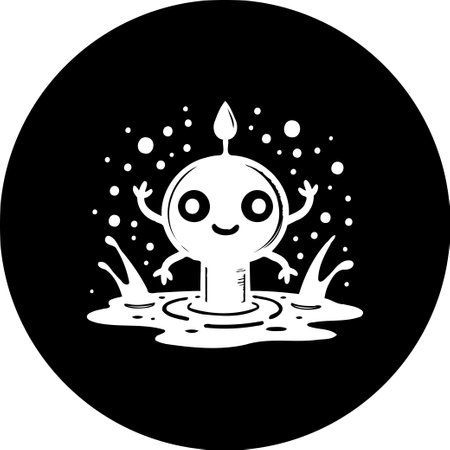 A stylized, cheerful creature emerges playfully from the water, rendered in a clean, monochrome digital illustration. The bubbly design conveys a sense of joyful whimsy.のイラスト素材