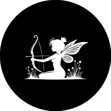 A captivating silhouette of a winged archer, set against a solid background. This artwork combines elements of fantasy with classical imagery, creating an aura of mystery and wonder.のイラスト素材