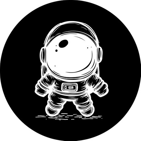 A stylized illustration of an astronaut, featuring clean lines and a whimsical aesthetic. The design evokes feelings of exploration and wonder in a contemporary graphic style, rendered in monochrome for a modern look.のイラスト素材