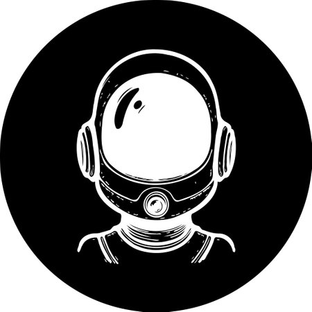 A stylized illustration depicting an astronaut's helmeted head inside a dark circle. The drawing has a whimsical and modern feel, perfect for space travel or science concepts.のイラスト素材