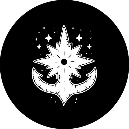 An evocative graphic featuring a stylized anchor intertwined with a star, set against a dark, circular backdrop. This illustration evokes feelings of guidance, exploration, and nautical mystique.のイラスト素材
