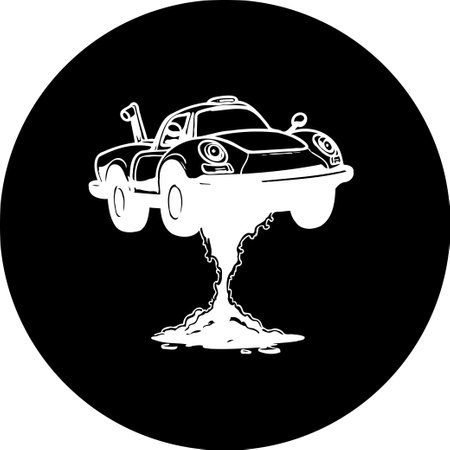 An illustrative graphic depicts a car seemingly levitating, propelled by a stylized burst of energy. Set against a black backdrop, it evokes a sense of fantasy or futuristic transport.のイラスト素材