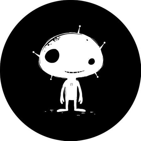 A simple, isolated character illustration in black and white. Ideal for avatars or logos, adding a whimsical touch to digital designs.のイラスト素材