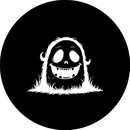 A delightful and somewhat quirky monster character, designed in a clean, black and white palette. It presents a playful expression, with a touch of the unexpected, making it a charming illustration.のイラスト素材