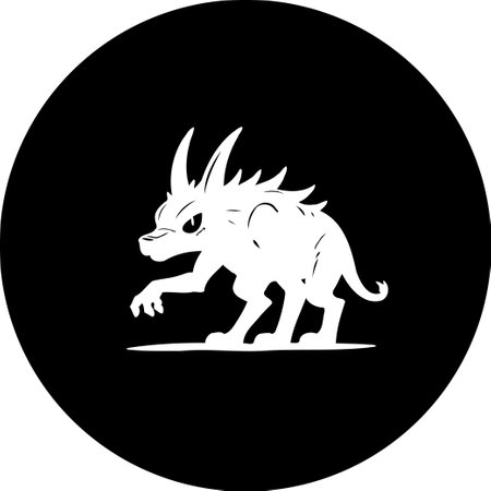 A stylized creature silhouette against a black circle background embodies a modern, quirky, and intriguing aesthetic. Ideal for designs needing a unique, eye-catching element.のイラスト素材