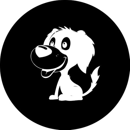 A whimsical monochrome depiction of a dog, rendered in a cartoonish style. The design conveys cheerfulness and is suitable for various creative uses.のイラスト素材