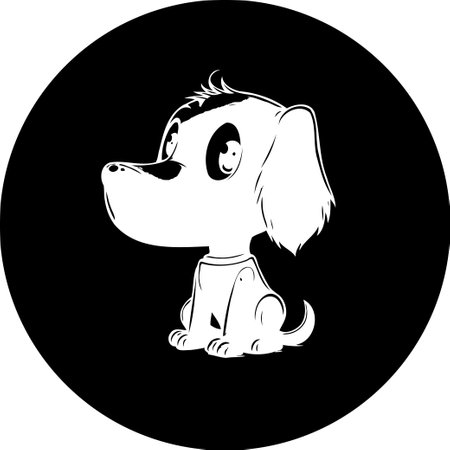 A charming, simplified monochrome illustration portrays a dog within a black circle. The image is clean, cute, and perfect for various applications.のイラスト素材