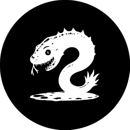 A stylized monochrome illustration of a serpent within a black circle. The design evokes a sense of mystery and fantasy, with a serpentine creature.のイラスト素材