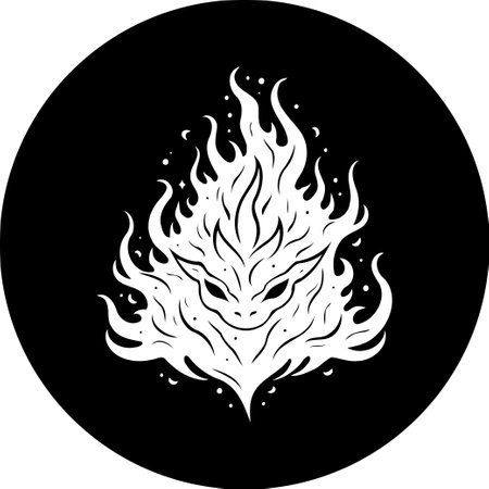 Stylized graphic depicting a fire elemental face design, perfect for emblems, avatars, or decorative illustrations. Showcases a blend of mystical and artistic qualities.のイラスト素材