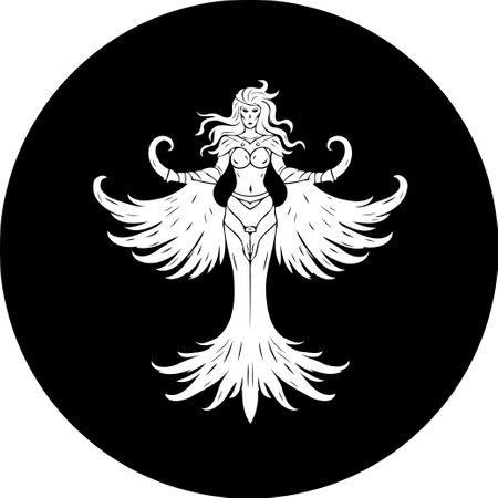 A minimalist illustration of a winged figure, emblem design in black and white offers a unique blend of fantasy and symbolic elements, perfect for creative projectsのイラスト素材