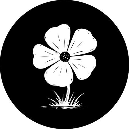 A minimalistic yet stylish monochrome illustration showcases a single flower against a solid backdrop, emphasizing simple shapes and artistic lines. This floral design brings a touch of natural elegance.のイラスト素材