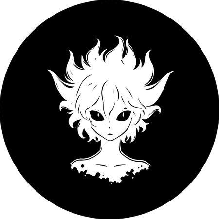 A captivating black and white illustration features a stylized portrait of a fantastical creature, blending elements of the strange and beautiful in a minimalist design.のイラスト素材