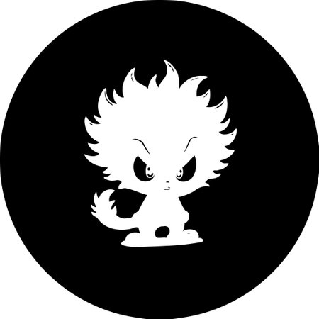 A minimalist monochrome illustration depicts a stylized cartoon character, exuding a playful yet grumpy disposition. The creature, set against a solid background, combines artistic design with a modern graphic style.のイラスト素材