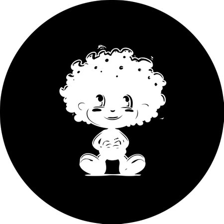 A cheerful cartoon character is depicted in a simple black and white illustration. The style is whimsical and conveys a sense of playfulness and innocence. The design is clean and ideal for various creative applications.のイラスト素材