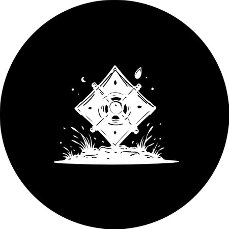 A graphic black and white depiction featuring a mystical symbol surrounded by earthy elements, invoking a sense of mystery and esoteric knowledge within a contemporary visual setting.のイラスト素材