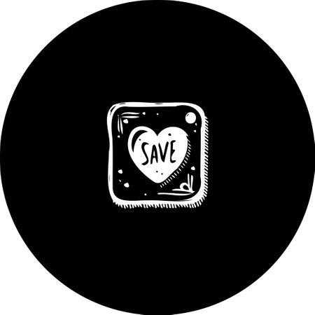 This monochrome emblem features a stylized heart with the inscription 'Save' within a square. It is a minimalist design suitable for various graphic applications, adding a creative and contemporary touch.のイラスト素材